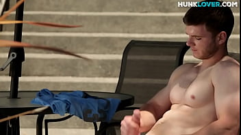  Hunky newbie stroking his unshaven dick in outdoor action