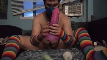  Submissive Gay Puppy Experiments with Three Dildos from Small to Big