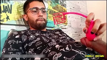 Latino Stud Paisa Camilo Brown Massages His Big Uncut Dick with a Vibrator and Cums Hard