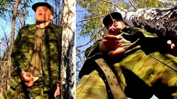 Muscular Russian Soldier Wanks His Big Dick on a Military Mission in the Woods