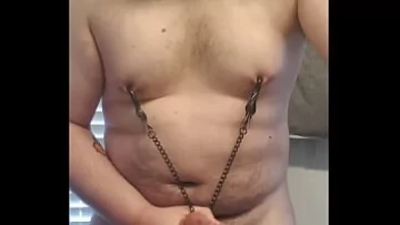  Plus Size Gay Masturbation with Nipple Clamps