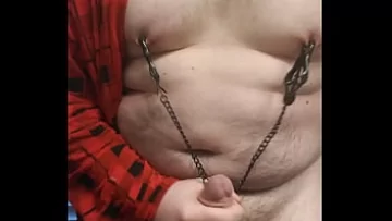 Chubby Gay Hunk Gets Kinky with Cock Play and Nipple Clamps