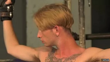 Restrained Blond Twink Submitted to Rough BDSM Handjob and Blowjob